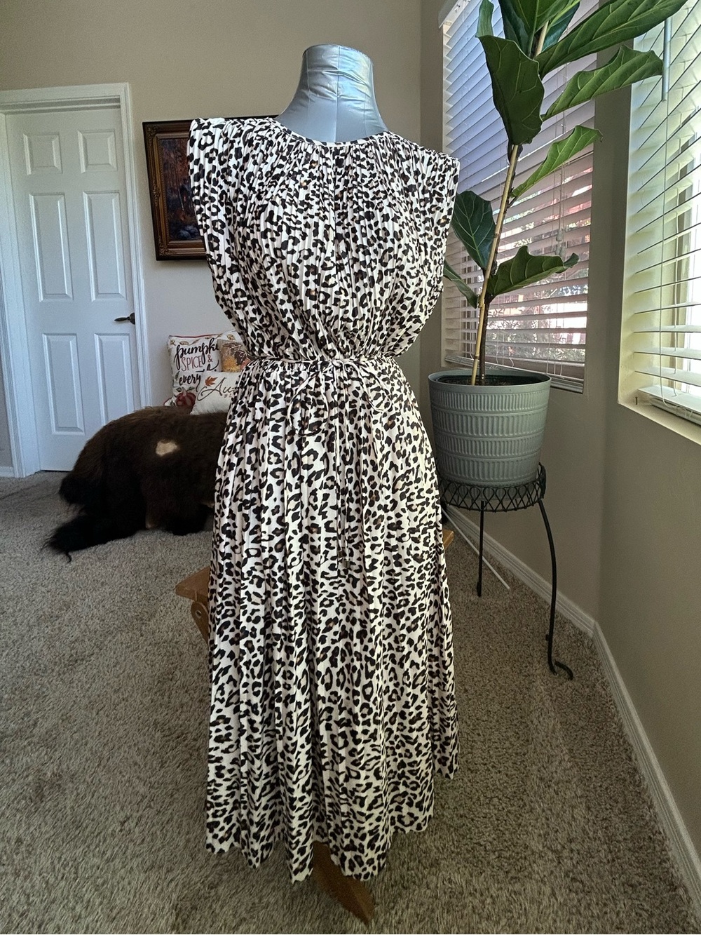 H&M Black and Ivory Animal Print Sleeveless Midi Dress